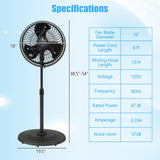 Outdoor Misting Fan, 16-Inch Oscillating Pedestal Fan with Adjustable Height