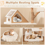 Tangkula Solid Wood Cat Tree, Modern Wooden Cat Tower with Jute Scratching Posts, 2 Perches, Condo