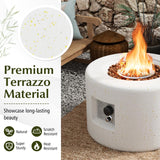 Tangkula Propane Fire Pit Table Set, 25.5” Round Terrazzo Gas Fire Pit with Hideaway Tank Holder