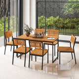 Tangkula 7 Piece Outdoor Dining Set for 6, Acacia Wood Rectangular Dining Table & 6 Armless Chairs w/Metal Frame