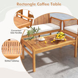 Tangkula 5 Piece Patio Furniture Set, Acacia Wood Conversation Set with 3-Seat Bench, Loveseat