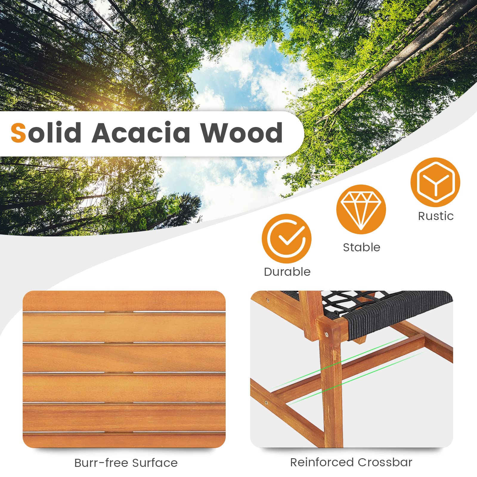 Tangkula 3 Pieces Acacia Wood Outdoor Furniture Set