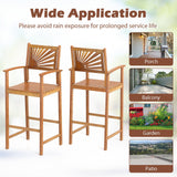 Tangkula Set of 2/4 Outdoor Acacia Wood Bar Stools, Bar Height Patio Chairs with Backrests