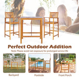 Tangkula 3 Piece Patio Bar Table & Chairs, Outdoor Acacia Wood Bar Set w/Slatted Seat & Tabletop