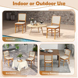 Tangkula Boho Dining Chairs, Natural Rattan Living Room Chairs with Teak Wood Structure & Footrests