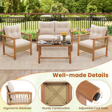 Tangkula 4 Pieces Patio Furniture Set, Outdoor PE Wicker Conversation Bistro Set with Acacia Wood Frame