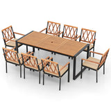 Tangkula 9 Pieces Patio Dining Set, Outdoor Acacia Wood Table and Chairs with Soft Cushions and 1.9” Umbrella Hole