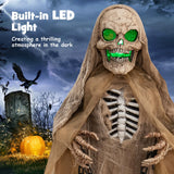 Tangkula 5.6 FT Halloween Standing Animated Skeleton with Chain, Animatronic Skull Grim Reaper with LED lights