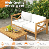 Tangkula 5 Piece Outdoor Conversation Furniture Set, Acacia Wood Sectional Sofa Set with 3 Chairs