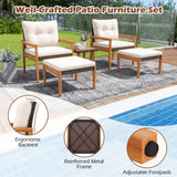 Tangkula 5 Piece Rattan Furniture Set, Wood Frame Chairs & Ottomans w/Square Coffee Table