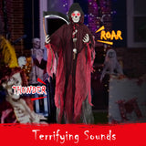 Tangkula 8 FT Halloween Animatronics Standing Grim Reaper, Voice Activated Reaper with Lighted Eyes & Creepy Sounds