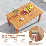 Tangkula Patio Dining Table with Umbrella Hole, Outdoor Solid Wood Dining Table for 6 with Teak Oil Finish