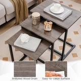 Tangkula Nesting Table Set of 3, Rectangle Stacking Side End Table w/Wood Top & Metal Legs