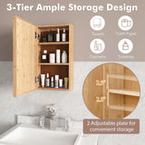 Tangkula Bathroom Medicine Cabinet, Wall Mounted Bamboo Bathroom Cabinet with Single Mirror Door