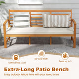 Tangkula Patio 64 Inch Wood Bench, 3-Seat Extra Long Acacia Chair w/Seat Cushion