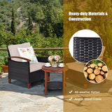 Tangkula 3 Pieces Patio Rattan Furniture Set, Outdoor Wicker Sofa Set w/Washable Cushion and Acacia Wood Tabletop