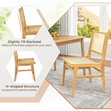 Tangkula Rattan Dining Chair, Farmhouse Kitchen Side Chairs w/Natural Cane Woven Backrest & Seat & Teak Wood Frame