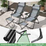 Tangkula Set of 2 Patio Folding Chairs & Ottoman, Padded Lawn Dining Chair Set with 7-Level Adjustable Backrest