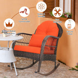 Patio Wicker Rocking Chair, Outdoor PE Rattan Rocker with Seat and Back Cushion