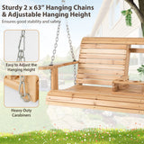 Tangkula Porch Swing with Stand, Wood Hanging Patio Swing with 2 Cupholder & Heavy-Duty A-Shaped Metal Frame