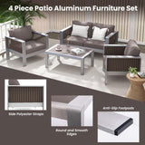 Tangkula Patio Furniture Aluminum Armchair, Outdoor Single Sofa with Thick Back & Seat Cushion