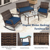 Tangkula 4 Piece Wicker Rocking Set, 2 Patio Rattan Rocker Chairs w/Loveseat & Coffee Table, Heavy-Duty Metal Frame & Bungee Rope Seat
