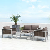 Tangkula 2 Pieces Aluminum Single Sofa, Outdoor Patio Furniture Set with Thick Back & Seat Cushions (Gray)