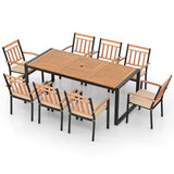 Tangkula 9 Pieces Patio Dining Set, Outdoor Acacia Wood Table and Chairs with Soft Cushions and 1.9” Umbrella Hole