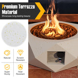 Tangkula Propane Fire Pit Table, 28” Hexagon Terrazzo Gas Fire Pit, Protective Cover & Tank Seat Included, 40,000 BTU Smokeless Fire Pit