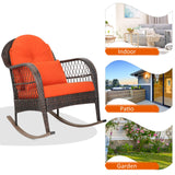 Patio Wicker Rocking Chair, Outdoor PE Rattan Rocker with Seat and Back Cushion