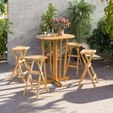 Tangkula Outdoor Bar Stools Set, No Assembly Foldable Teak Wood Bar Height Stool with Countered Seat & Footrest