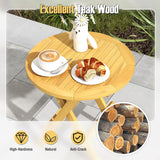 Tangkula Patio Folding Side Table, Teak Wood Round Coffee Table w/X-Shaped Legs & Slatted Tabletop, 20"D x 20"W x 20"H