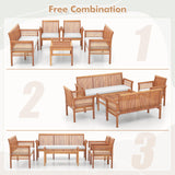 Tangkula 5 Piece Patio Furniture Set, Acacia Wood Conversation Set with 3-Seat Bench, Loveseat