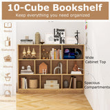 Tangkula 10-Cube Bookshelf, 55”L Floor Bookcase with 2 Anti-Tipping Kits