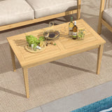 Tangkula Outdoor Teak Wood Coffee Table, Premium Solid Wood Patio Side Table w/Slatted Tabletop