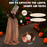 Tangkula 5 FT Halloween Standing Animated Old Lady Holding Lantern, Animatronic Zombie Maid with LED Lighted Red Eyes