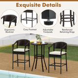 Tangkula 3-Piece Patio Rattan Bar Set, Wicker Bar Height Armchairs & Round Table w/Tempered Glass Top