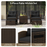 Tangkula 5 Piece Patio Rattan Furniture, Wicker Cushioned Chairs Set w/ 2 Ottomans & Tempered Glass Coffee Table
