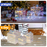 Tangkula Set of 3 Christmas Lighted Gift Boxes, Pre-lit 90 LED Light Up Present Box Decorations