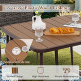 5 Pieces Patio Dining Set, 4 Cushioned Rattan Armchairs & Square Table w/Wood-Plastic Tabletop & Umbrella Hole