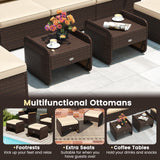 Tangkula 2 Pieces Patio PE Wicker Ottomans with Removable Cushions