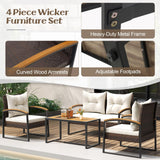 Tangkula 4 Piece Patio Conversation Set, with Heavy Duty Solid Acacia Wood Armrests & Tabletop