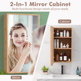 Tangkula Bathroom Medicine Cabinet, Wall Mounted Bamboo Bathroom Cabinet with Single Mirror Door