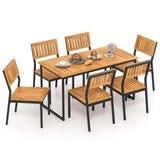 Tangkula 7 Piece Outdoor Dining Set for 6, Acacia Wood Rectangular Dining Table & 6 Armless Chairs w/Metal Frame