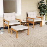 Tangkula 5 Piece Rattan Furniture Set, Wood Frame Chairs & Ottomans w/Square Coffee Table