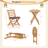 Tangkula 3 Piece Patio Wood Bistro Set, Folding Table Chair Set w/Soft Seat Cushions