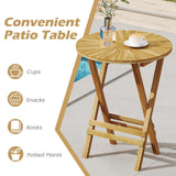 Tangkula Patio Folding Side Table, 23.5" Teak Wood Round End Table with Slatted Tabletop & X-Shaped Frame