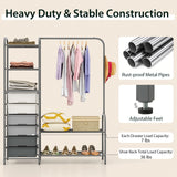 Tangkula Heavy Duty Clothes Rack with 6 Removable Drawers, 3-Tier Open Shelves & 2-Tier Metal Shoe Rack