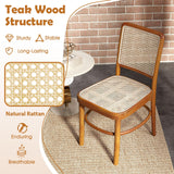 Tangkula Boho Dining Chairs, Natural Rattan Living Room Chairs with Teak Wood Structure & Footrests