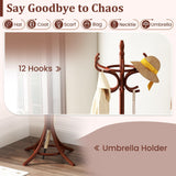 Tangkula Coat Rack with Umbrella Holder, 73 Inch Freestanding Coat Hanger Stand with 12 Hooks